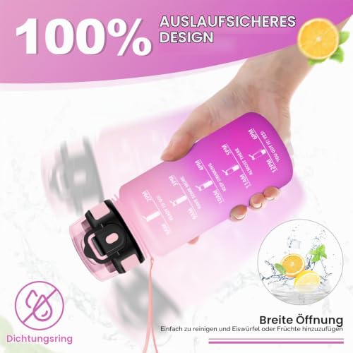 KollyKolla Trinkflasche 500ml, Sport Wasserflasche mit Strohhalm, Trinkflasche mit Zeitmarkierung, Auslaufsicher, Sportflasche für Gym… – Ansicht 4