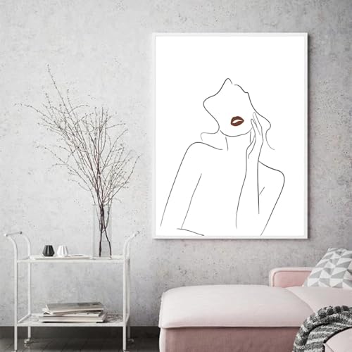 Affiche minimaliste femme au trait rouge pour décorer un salon moderne ou une chambre cocooning