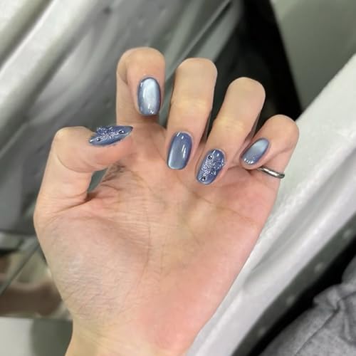 30 uñas postizas postizas 3D con diseño de mariposa y ojos de gato, uñas postizas brillantes para mujer