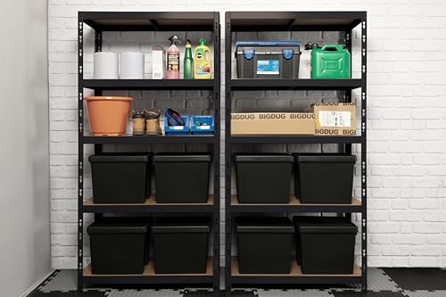BiGDUG Garage Shelving Kit - 1780H x 900W x 400D mm - 150kg UDL Per Shelf (750kg Per Bay) - 5 Tier Shed Shelving - Single Bay - Matt Black - Image 5