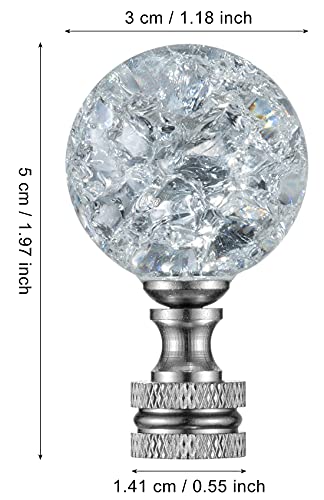 Image of Crystal Lamp Finials with Crackle Ball Design and Silver Lamp Screw Knob Base, Lamp Topper Decorative for Table and Floor Lamp Shade Top (Silver)