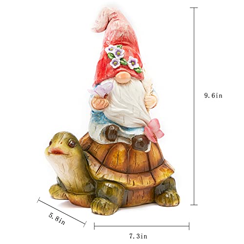 Gibmidser Garden Gnome Statue Large Resin Gnome Figurine Solar Led Lights Sitting On Turtle With Butterfly, Outdoor Garden For Four Seasons Decor Patio Yard Lawn Porch, Ornament Gift（Pink Dwarf） #TOP3
