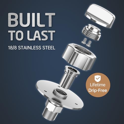 Image of KES All Metal RV Water Inlet Connection with Check Valve, 18 /8 Stainless Steel RV City Water Inlet Replacement, Upgraded Leak-Proof Design for Camper, Trailer, Marine & Boat, Chrome, RWI200-CH