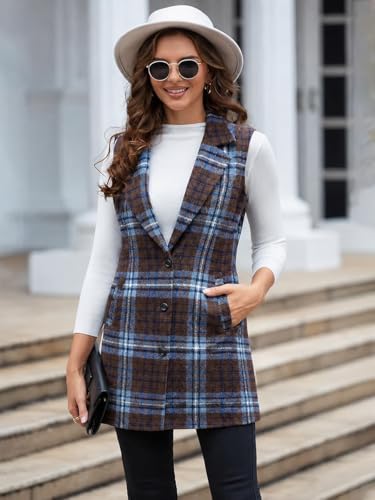 Image of IDEALSANXUN Plaid Vest for Women Fall Winter Sleeveless Blazer Jackets