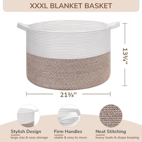 TIMEYARD XXL Groß Wäschekorb, Korb Aufbewahrung, Aufbewahrungskorb Kinderzimmer, Wäschekorb Kinder, Groß Weihnachtsbaum Korb, Körbe für Decken, 55x35cm, Weiß und Braun