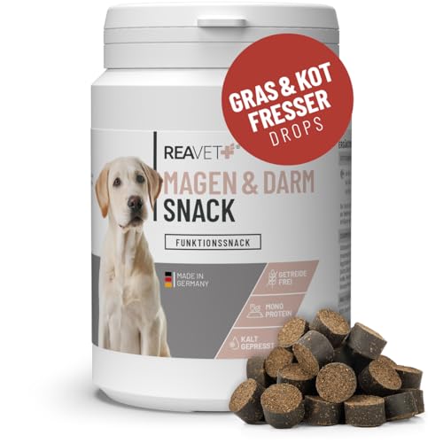ReaVET Funktionssnacks I Gras- & Kotfresser Drops für Hunde I bei Fressen von Gras & KOT - unterstützt den Magen I Grasfresser Getreidefreie Hunde-Leckerlies Ohne Zucker