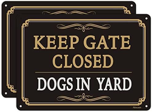 Keep Gate Closed Signs Dogs in Yard Signs 25x18cm Keep Gate Shut Dog Yard Sign Metal Reflective Aluminum Anti UV Protected Waterproof Durable Easy to Install Indoor & Outdoor Use 2 pack