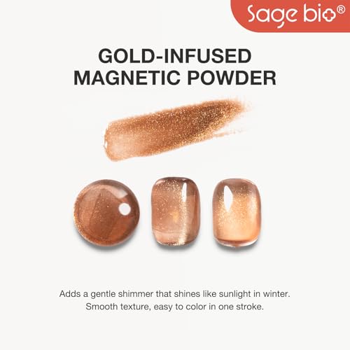 SAGEBIO Autumn Maple Collection 15ml Cat Eye Gel Nail Polish – Gold Magnetic Powder, Professional Home Manicure Kit with Magnet Stick, Long-Lasting Shine, C067 — view 4