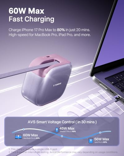 Image of TORRAS FlexLine Pro 60W USB C Charger Block with Retractable Cable, Purple