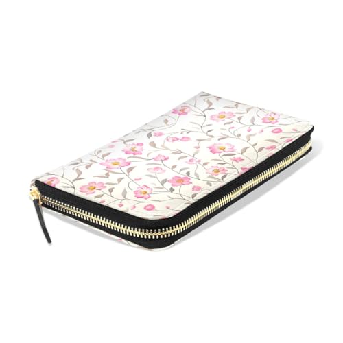 Long Wallets Leather Bifold Wallet for Women Pink Floral with Zipper Credit Card Holder Large Capacity3