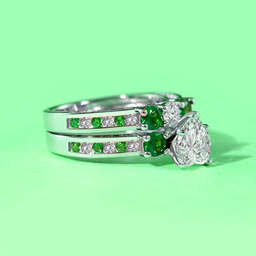 Couple Rings White Gold Plated 925 Sterling Silver Ring Green 1CT Heart CZ Women Wedding Ring Sets Men Titanium Steel Ring4