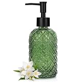 Topsky Dispensador de jabón de vidrio con bomba de plástico negro, aceites esenciales