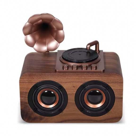 Altavoz Bluetooth, controladores duales de 8 W, construcción de madera real, Bluetooth 5.3, reproducción multifuente (USB/TF/AUX), diseño vintage
