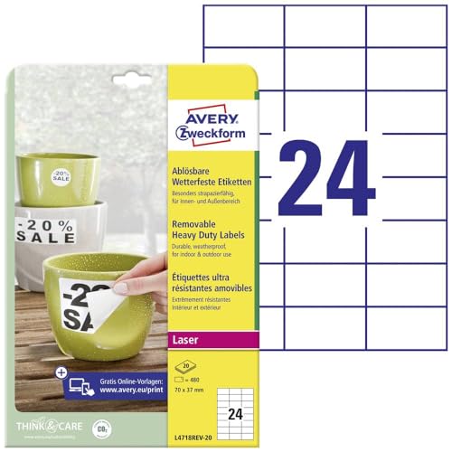 Avery Zweckform etiqueta 70 x 37 mm resistente a la intemperie, WS 20blatt 480st ablã ¶ sbar