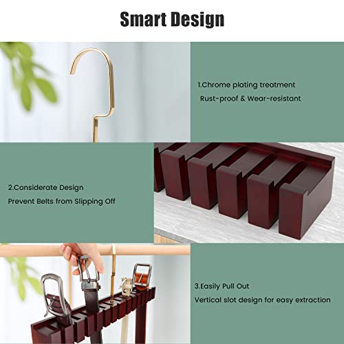 Belt Hanger For Closet, Wooden Belt Organizer Wall Mount, Tie Rack Space Saving, Belt Racks For 14 Belts With Hook And Tape, Closet Belt Storage For Men Or Women, Wine #TOP4