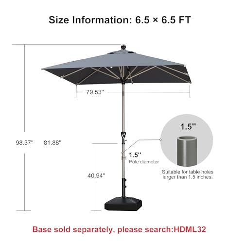 Image of PURPLE LEAF Outdoor Umbrella 6.5' x 6.5' Tilt Square Market Umbrella Grey