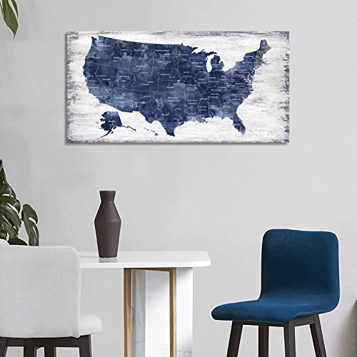 Image of Canvas Wall Art: Vintage America Map, USA Map Canvas Pictures Prints for Bedroom Office Kitchen Living Room Home Decor Framed Artwork Ready to Hang 24x48