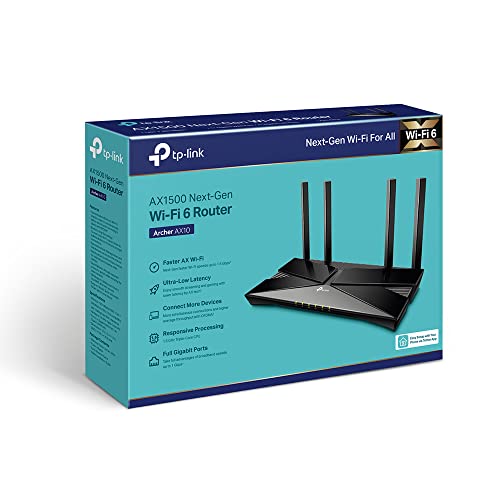 TP-Link Archer AX10 AX1500Mbps Wi-Fi 6 Router Gigabit Dual Band, 1201Mbps su 5 GHz e 300 Mbps su 2,4 GHz, 5 Porte Gigabit, Parental Control, Beamforming, TP-Link OneMesh, Compatibile con Alexa