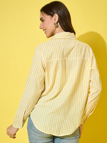 Image of DIMPY GARMENTS Women's Cotton Striped Oversized Long Sleeve Button-Down Shirt