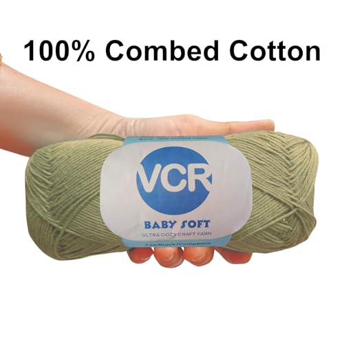 Image of VCR 4Ply Sage Green Yarn, 100 Grams Hank, 320 Meters Length, Cotton Combed Ball for Crochet and Knitting, Soft Crosia Threads, Pack of 1 Yarn, Suitable for DIY Crafts