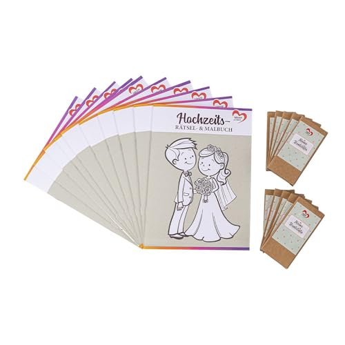 Ideen mit Herz Juego de 10 rompecabezas de boda y libro para colorear para niños, incluye lápices de colores, empleo para niños, regalos de boda