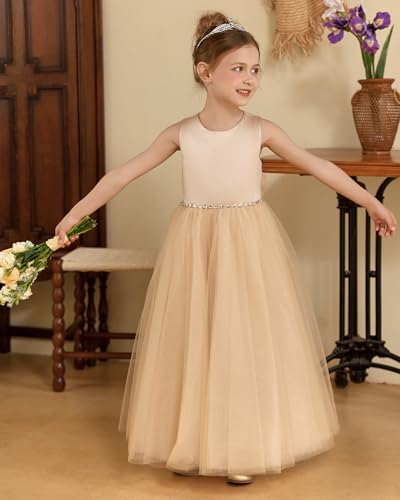 MCieloLuna Flower Girl Dresses for Wedding 2025 First Communion Dress Satin Tulle Princess Pageant Dresses for Girls4