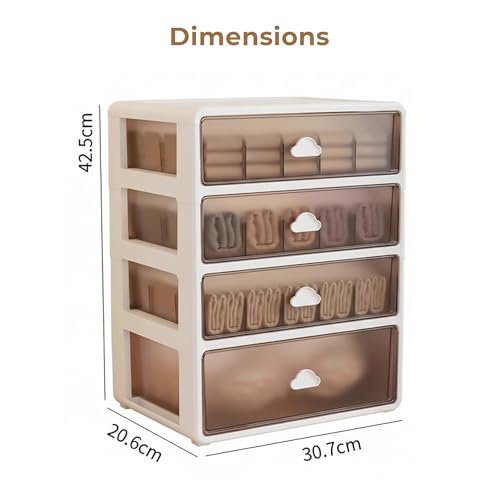 Image of HomeEssentials 4-Tier Transparent Cosmetic & Jewelry Storage Organizer - Multi-Layer Plastic Desktop Drawer Box for Makeup, Accessories & Office Supplies (Black)