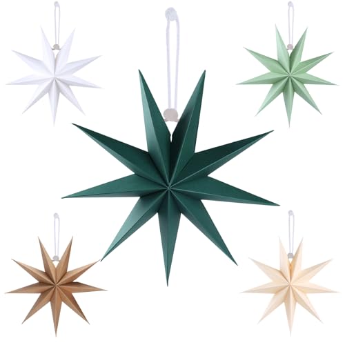 5er-Set Papiersterne 30 cm - Beige & Braune Faltsterne Dunkelgrüne &...