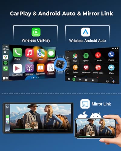Image of CEROAN 4-in-1 Wireless Carplay & Mirror Link Adapter, Ultra Android Auto Wireless Adapter with Bluetooth 5.3 & 5GHz Dual-Band WiFi, Latency-Free, Supports iOS 10+ /Android 11+ (Mirror Pro Mode)