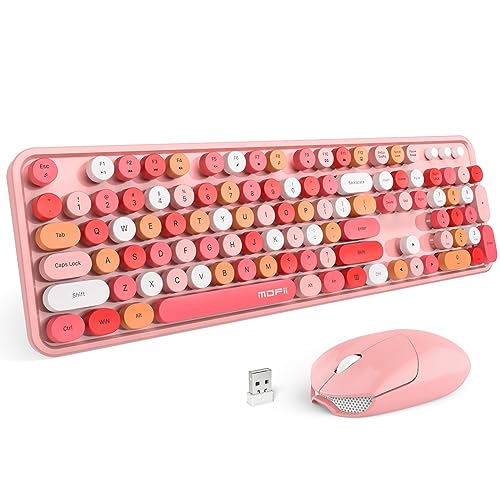 Image of MOFII Wireless Keyboard and Mouse Combo, Full Size Typewriter Keyboard with Multi-Media Function Keys and Number Pad for Office PC Computer Laptop Desktop Windows (Pink Colorful)