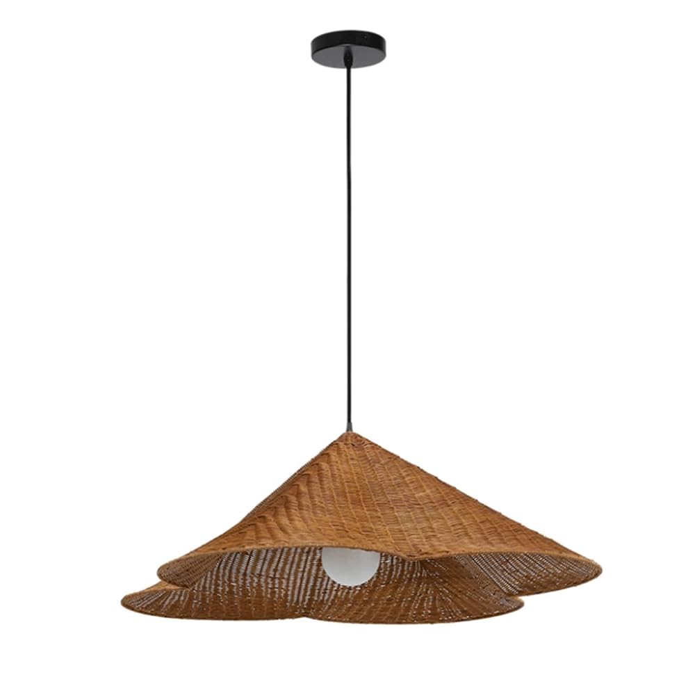 CHUNGYANG Rattan Lamp Fixture Height Adjustable Creative Wicker Rattan Hanging Chandelier Light Fixture Easy to Install Natural Shade Boho Hanging Lamp for Kitchen Island Bedroom Living Room Foyer