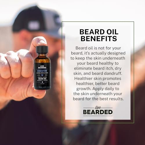 Live Bearded Beard Oil, 1 fl oz - Premium All-Natural Jojoba - Made in the USA - Hair and Skin Care for Men with Dry, Flaky Patches | Executive Scent - Cedar, Vanilla - Image 4