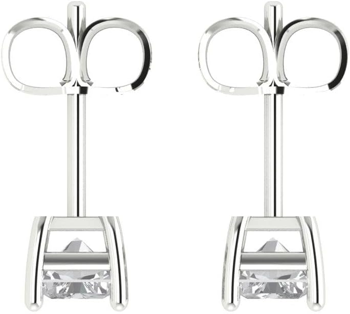 14K White Gold Plated 925 Sterling Silver Push back Dainty Stud Earrings for Women - 1 cttw Emerald Cut Moissanite - Image 4