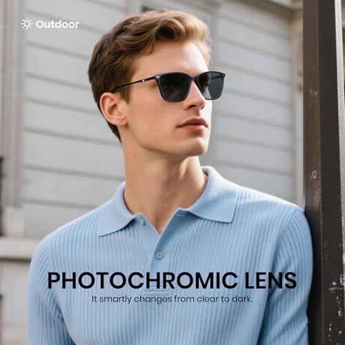 Image of Cyxus Photochromic Blue Light Blocking Glasses for Men Women, Lightweight Square Eyeglasses, UV Protection Transition Sunglasses for Computer Gaming Outdoor Daily Wear 8208iT02