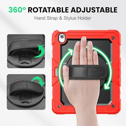 Image of SEYMAC for iPad Air 13 Inch Case M4 / M3 / M2 (2026 /2025 / 2024), Heavy Duty Shockproof Protective Case with Screen Protector, 360 Rotating Stand, Hand /Shoulder Strap and Pen Holder, Red