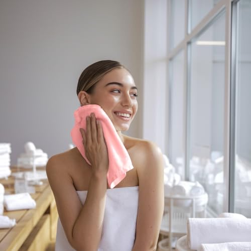 Image of Towel and Linen Mart 100% Cotton - Wash Cloth Set - Flannel Face Cloths, Highly Absorbent and Soft Feel Fingertip Towels (Pink, Pack of 12)