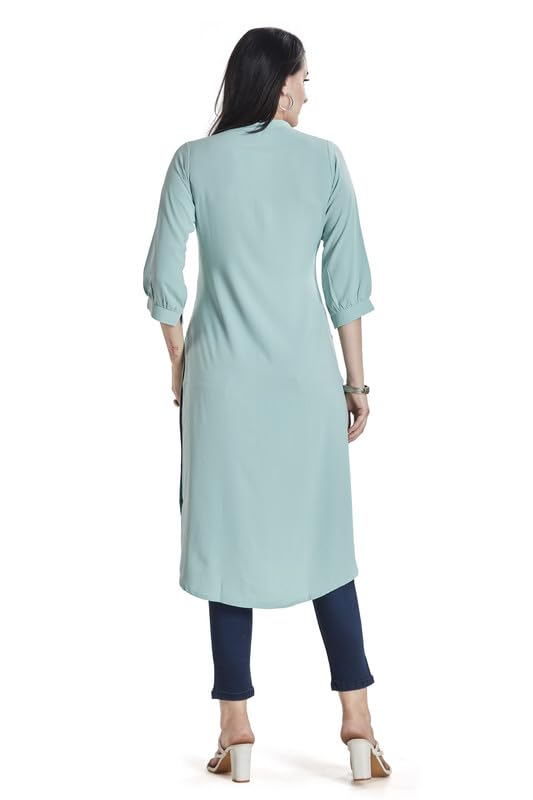 Image of nioni Women's Straight Solid Kurti with V-Fold Neck | Rayon Lycra Material | Fashionable Micro Pleates | 3 /4th Sleeve Kurta for Woman & Girls (S to 2XL)
