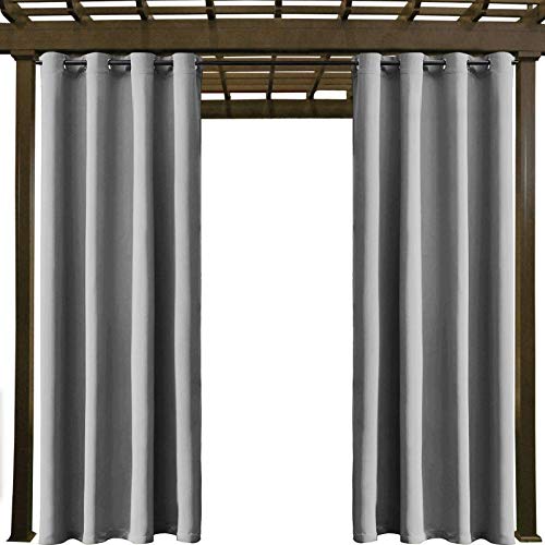 Waterproof Outdoor Curtain W52 x L84 - Grommet Top Sunlight Blocking Window Treatment Drapes Blackout Curtains for Home Bedroom Living Room Outdoor Patio Porch Pergola Cabana Gazebo (Gray, 2 Panels)