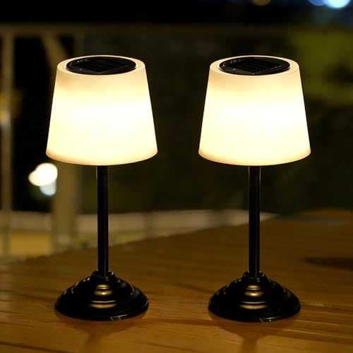 BYZESTY Lot de 2 Lampes de Table Solaire Exterieur, Lampe de Table Solaire Cabless, Lampes de Table d'Extérieur Warm White, Lampe Terrasse Exterieur pour...