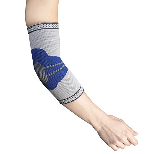 Manchon coude compression élastique gris argenté XL avec stabilisateurs latéraux
