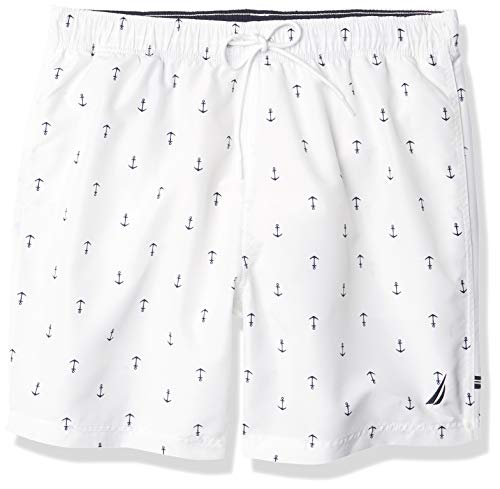 Nautica Men's Quick Dry All Over Classic Anchor Print Swim Trunk, Bright White, Large