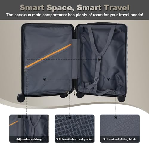 Image of 20 Inch Expandable Carry On Luggage 22x14x9 Airline Approved, Silver | Spinner Wheels, 100% PC Hard Shell,TSA Lock, Smooth Rolling Wheels, Lightweight, Travel for Men and Women