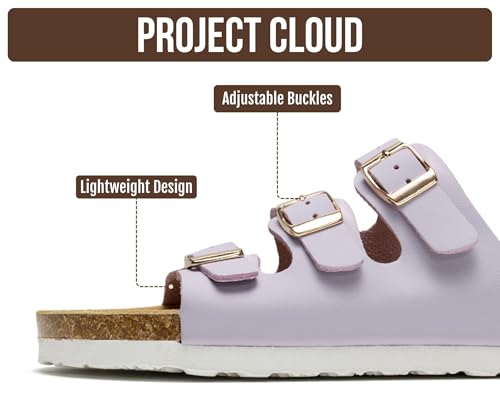 Image of Project Cloud 100% Genuine Leather Summer Sandals for Women 2026 - Memory Foam & Cork Footbed Beach Vacation Essentials Womens Sandals Comfortable Lightweight Slides for Women Footwear (Capri)