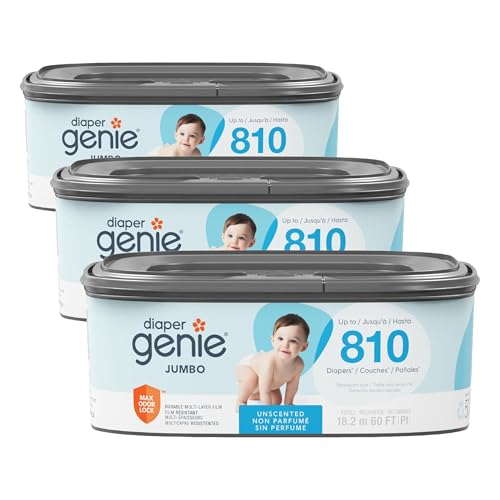 Image of Diaper Genie Jumbo Square Refill, with Continuous Film, can Hold up to 810 Newborn-Sized Diapers per Refill. (Pack of 3)