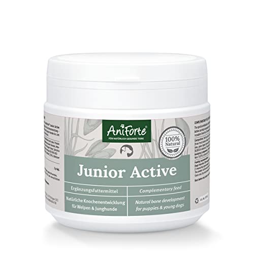 AniForte Junior Active für Welpen und Junge Hunde 250g - Für Knochen, Sehnen, Bänder, Zahn Entwicklung von Welpen & Junghunden. Puppy Ergänzung mit Kalzium, Vitaminen und Mineralien