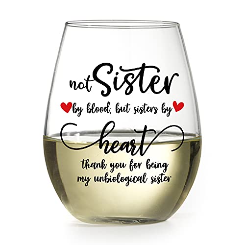 Dyjybmy Funny Wine Glass, Not Sister By Blood But Sister By Heart Thank You For Being My Unbiological Sister, Birthday Gifts For Women, Sister, Big Sister, Step-Sister,Best Friend, Bff, Sister In Law #TOP4