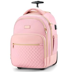Small-Rolling-Backpack-Underseat-Carry-On-Luggage-With-Wheels-For-Adults-156-Inch-Wheeled-Backpack-for-Women-Travel-Roller-Backpack-Rolling-Bag-Pink Arcoyard Small Rolling Backpack for Women, Lightweight Travel Backpack with Wheels, Convertible Carry On Backpack & Luggage, Water Resistant Roller Laptop Bag, Pink