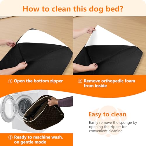 HMTOPE Orthopädisches Hundebett, Hundematte im Doppelstock-Design, Waschbar Hundekissen, Abnehmbar Hundekorb, 120 cm für Große Hunde, Braun