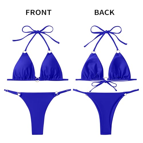 Image of MIKETAI Sexy Bikinis for Women 2 Piece Bikini Spaghetti Strap Swimsuits Solid Color Bathing Swimwear Triangle Bathing Suit
