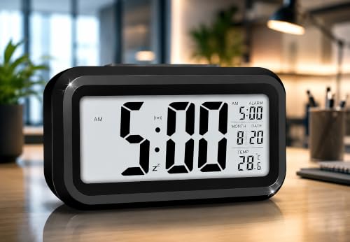 Image of Alarm Clock, Digital Alarm Clock, Battery Operated Bed Side - Table Clocks with Temperature Display, Snooze Function and Backlight, Travel, Bedroom